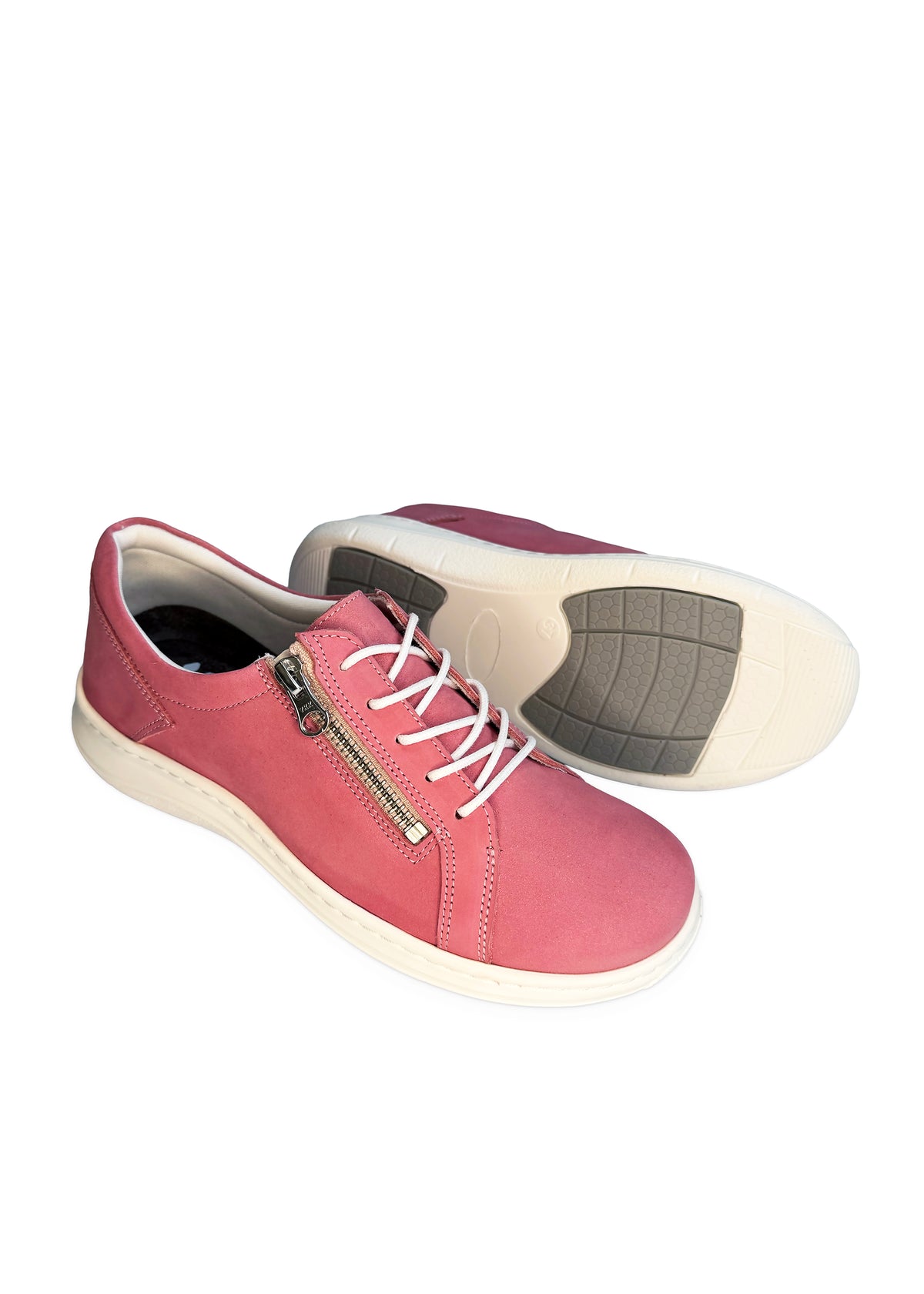 Nauhalliset kävelykengät - vaaleanpunainen nahka, leveä lesti