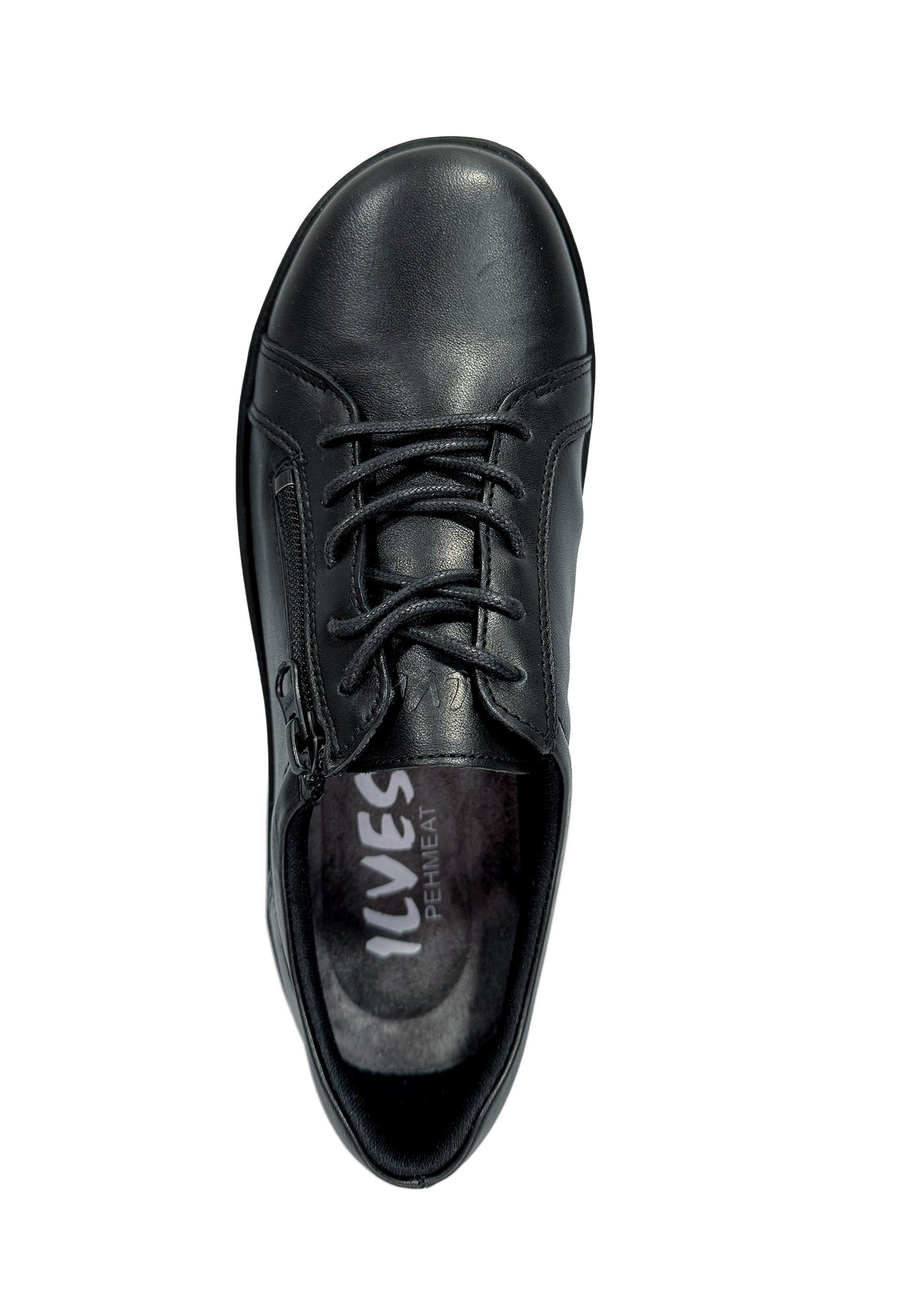 Nauhalliset kävelykengät - musta nahka, leveä lesti