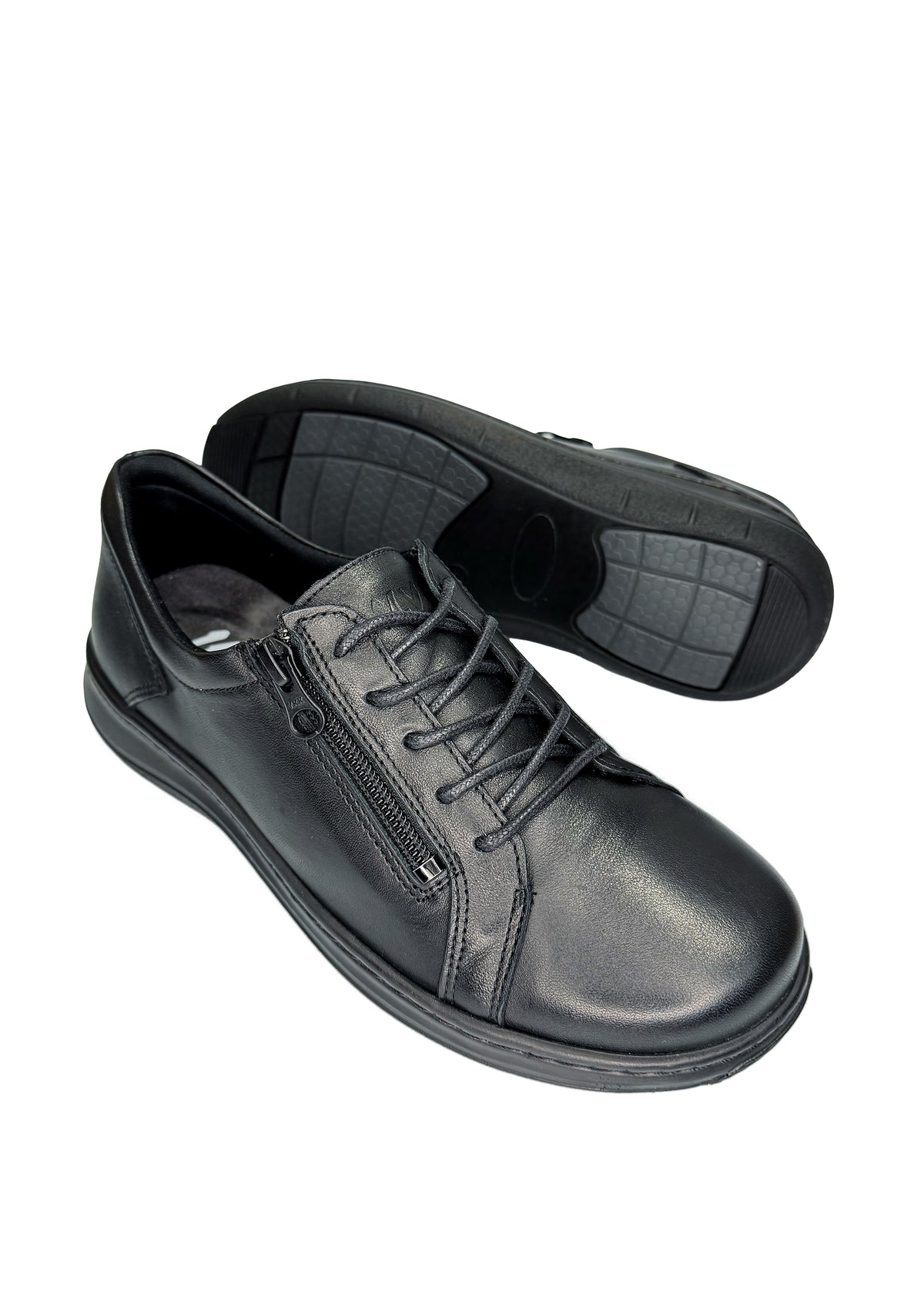 Nauhalliset kävelykengät - musta nahka, leveä lesti