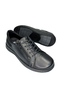 Nauhalliset kävelykengät - musta nahka, leveä lesti