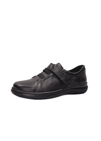 Promenadskor - svart läder, bred läst, kardborreband och elastiska band