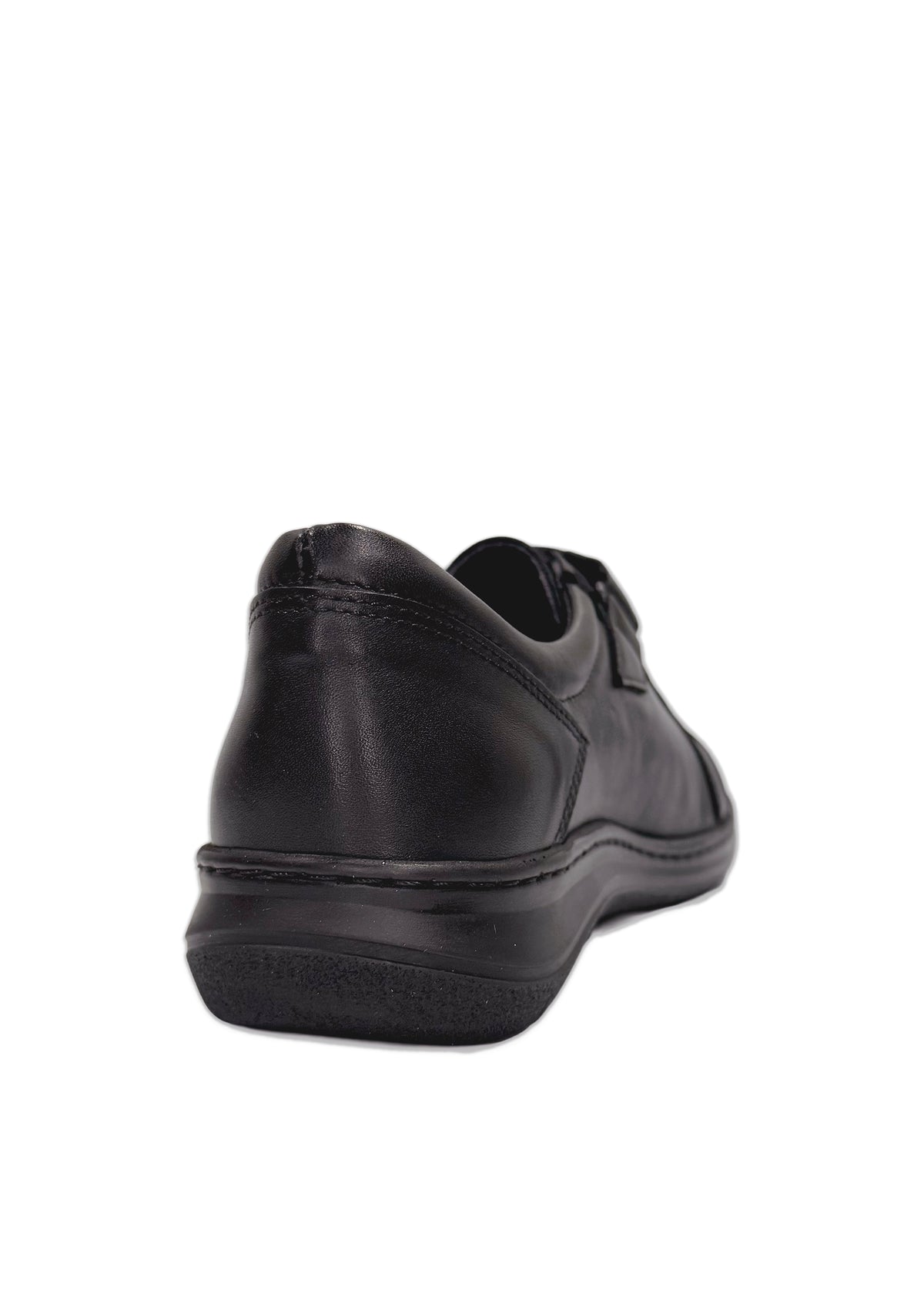 Promenadskor - svart läder, bred läst, kardborreband och elastiska band