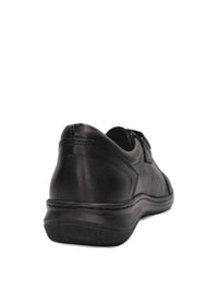 Promenadskor - svart läder, bred läst, kardborreband och elastiska band