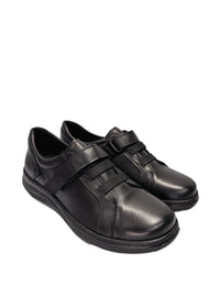 Promenadskor - svart läder, bred läst, kardborreband och elastiska band