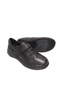 Promenadskor - svart läder, bred läst, kardborreband och elastiska band