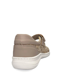 Ballerinat tarraremmillä - vaalea kullanhohtoinen kangas, kultakuviot, nahkakanttaukset, leveä lesti