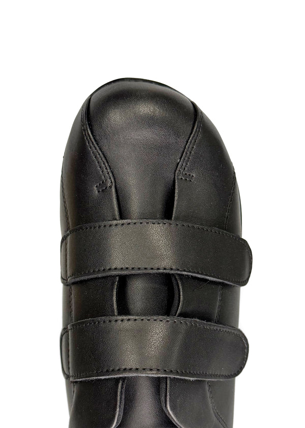 Terveyskengät tarroilla - musta nahka, erittäin leveä lesti