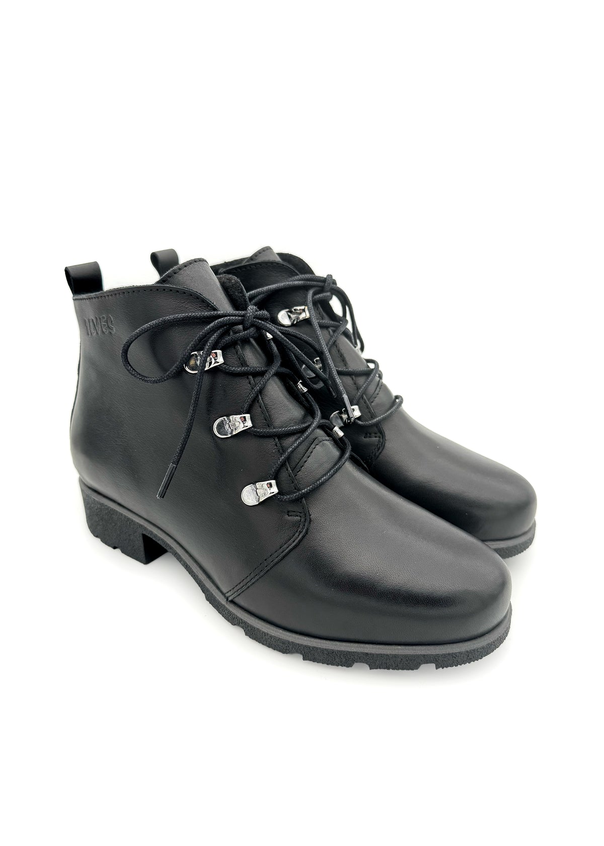 Ankelboots med klack - svart läder, bred bredd