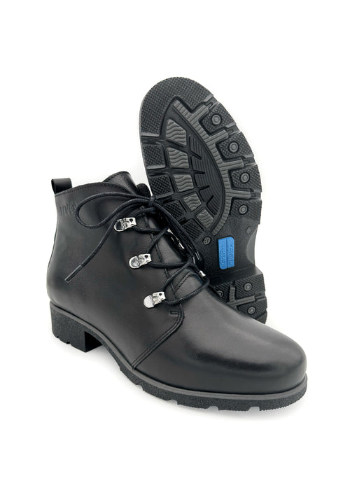 Ankle boots with block heel - black leather, wide width