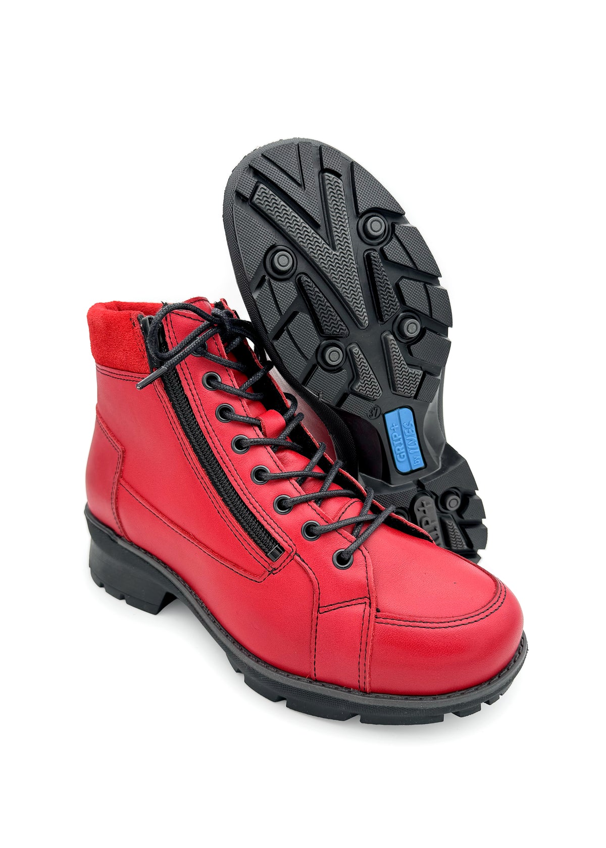 Nilkkurit pitävällä pohjalla - punainen nahka, leveä lesti