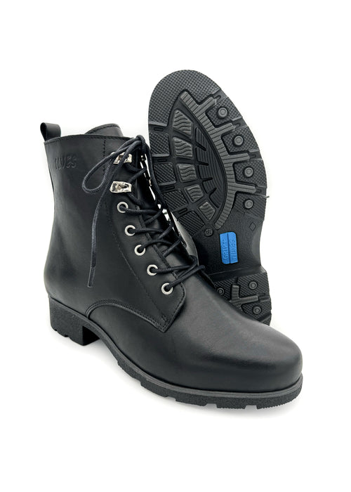 Ankle boots - black leather, wide fit