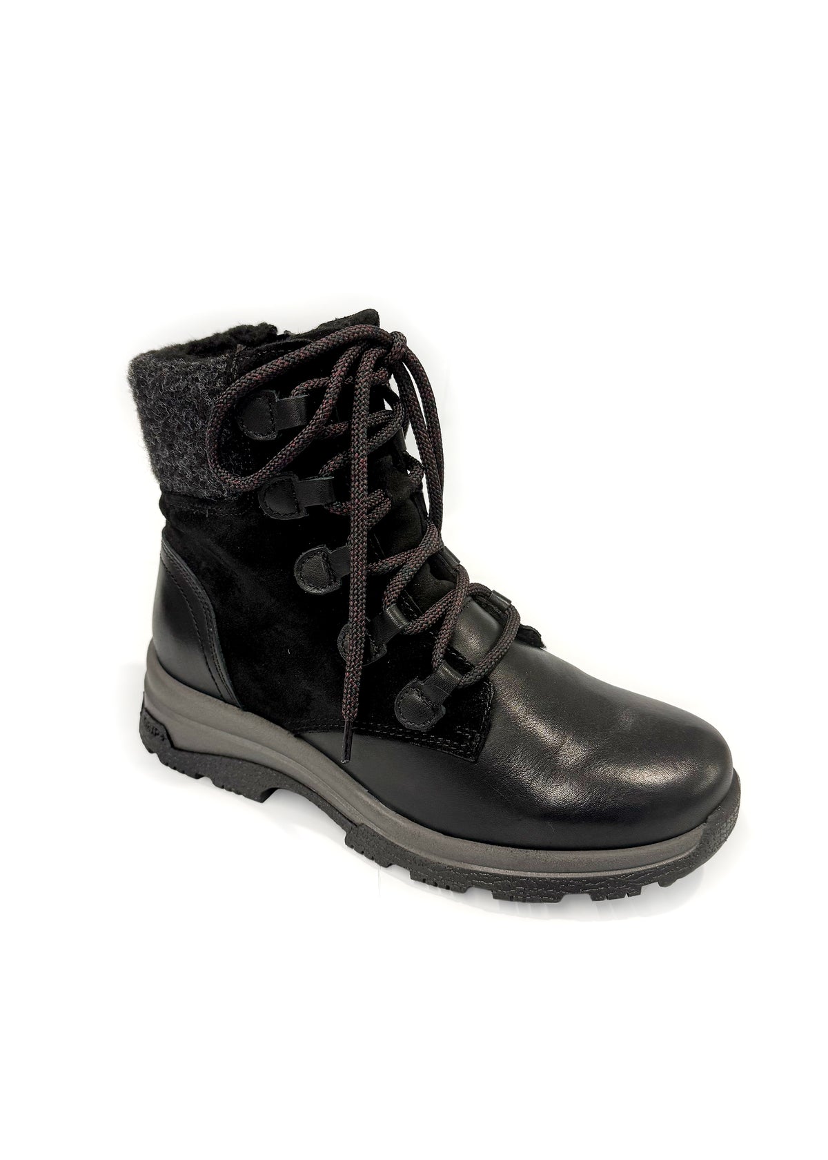 Winter ankle boots with a grippy friction sole - black leather, wide last