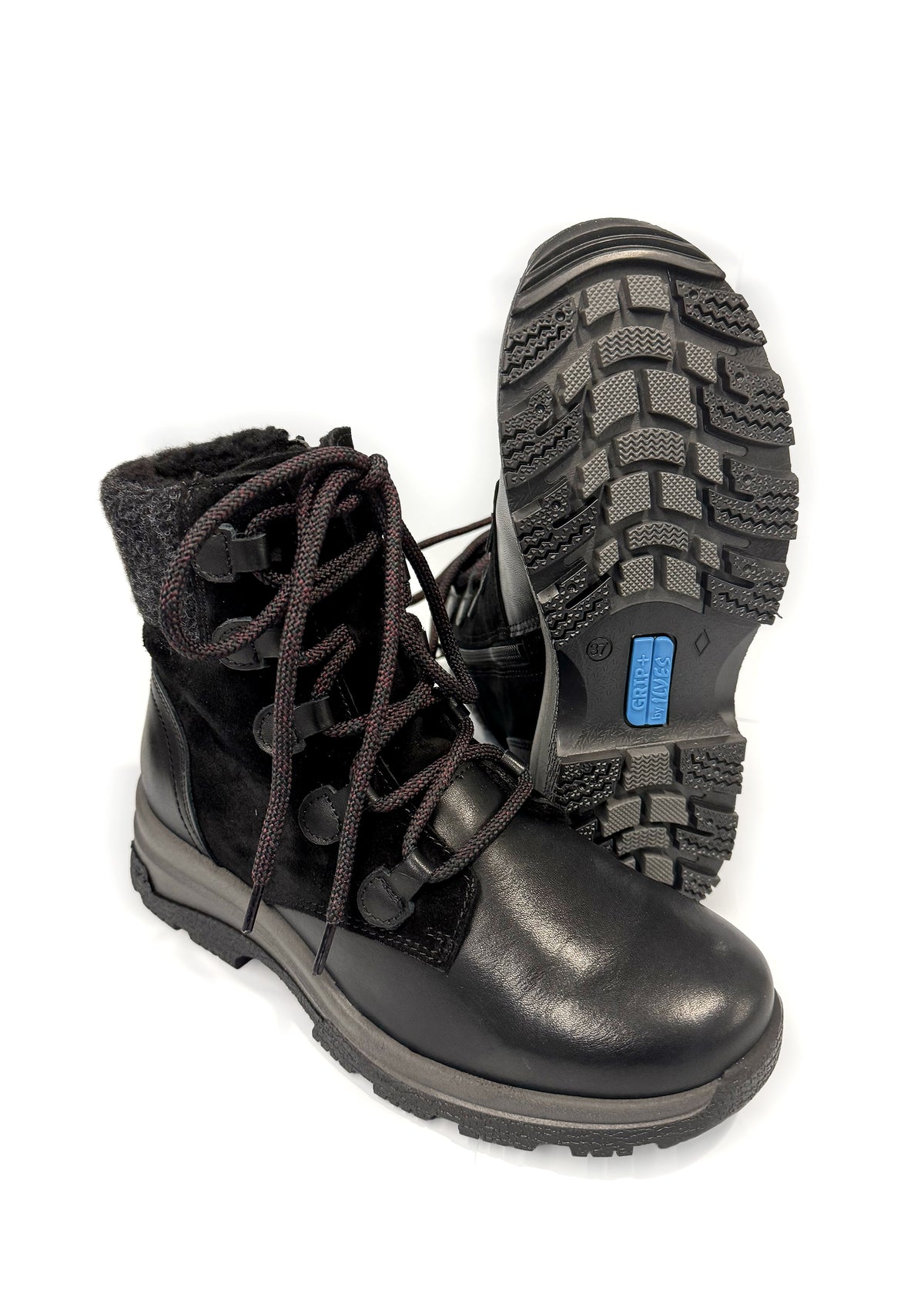 Winter ankle boots with a grippy friction sole - black leather, wide last