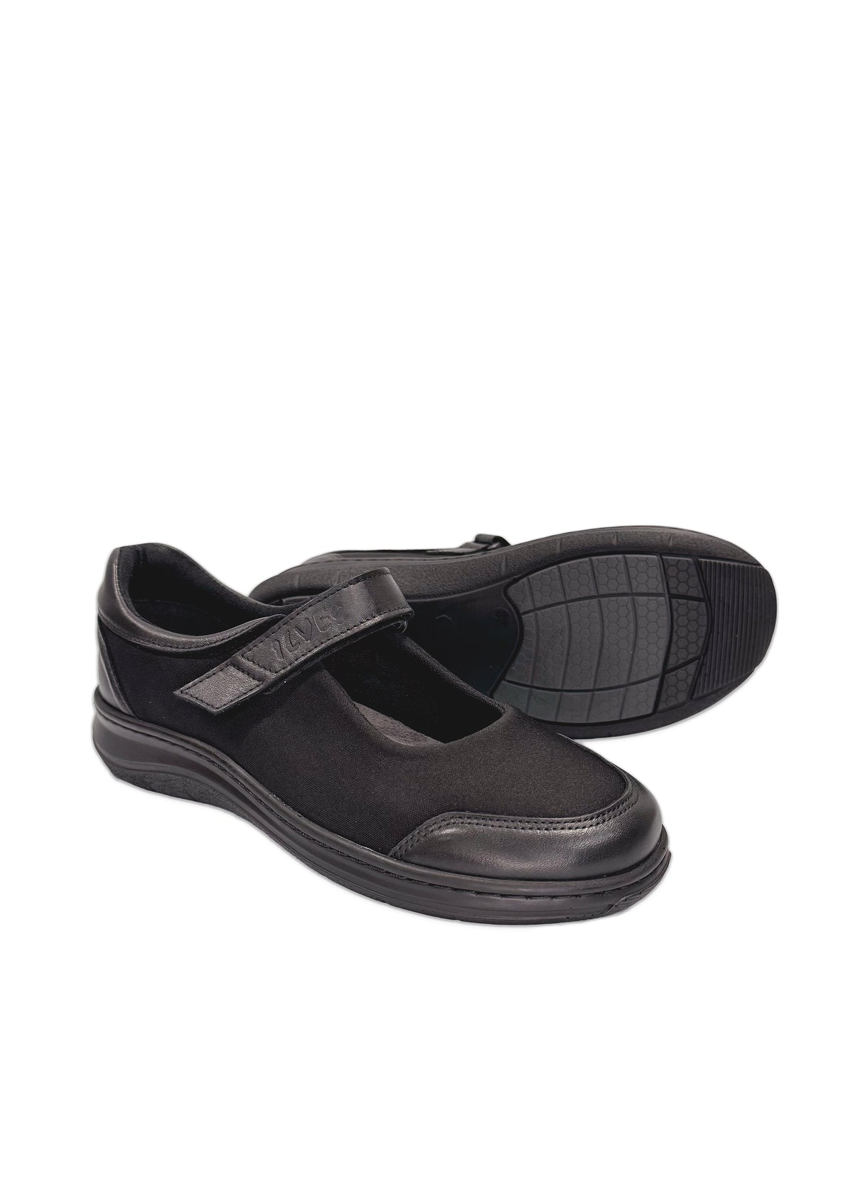 Ballerinat tarraremmillä - musta joustava kangas, nahkakanttaukset, leveä lesti