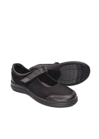 Ballerinat tarraremmillä - musta joustava kangas, nahkakanttaukset, leveä lesti