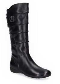 Boots - black leather, decorative buckle, Naly 23