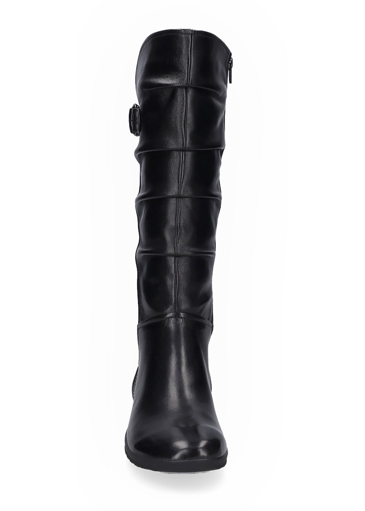 Boots - black leather, decorative buckle, Naly 23