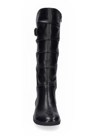 Boots - black leather, decorative buckle, Naly 23