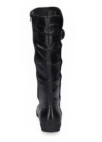 Boots - black leather, decorative buckle, Naly 23