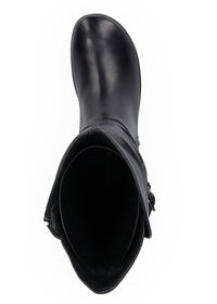 Boots - black leather, decorative buckle, Naly 23