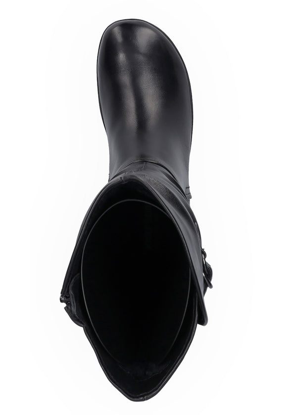 Boots - black leather, decorative buckle, Naly 23