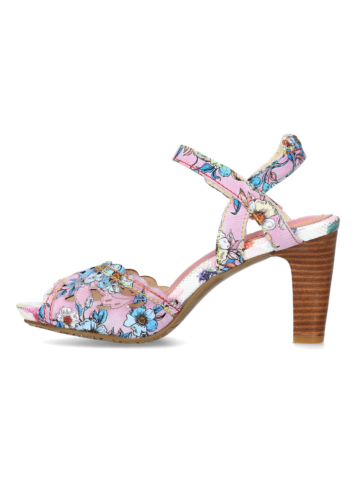 Klackade sandaler - Albane 51, rosa-lila blommor