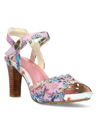 Klackade sandaler - Albane 51, rosa-lila blommor