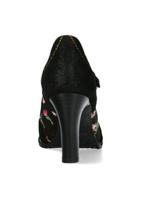 High heels with strap - Alcbaneo 04, black leather, floral fabric