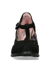 High heels with strap - Alcbaneo 04, black leather, floral fabric