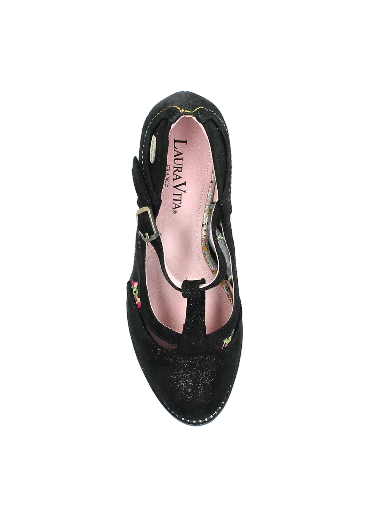 High heels with strap - Alcbaneo 04, black leather, floral fabric