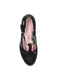High heels with strap - Alcbaneo 04, black leather, floral fabric