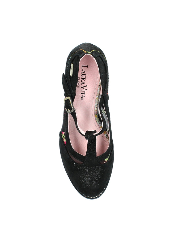 High heels with strap - Alcbaneo 04, black leather, floral fabric