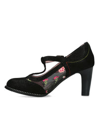 High heels with strap - Alcbaneo 04, black leather, floral fabric
