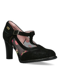 High heels with strap - Alcbaneo 04, black leather, floral fabric