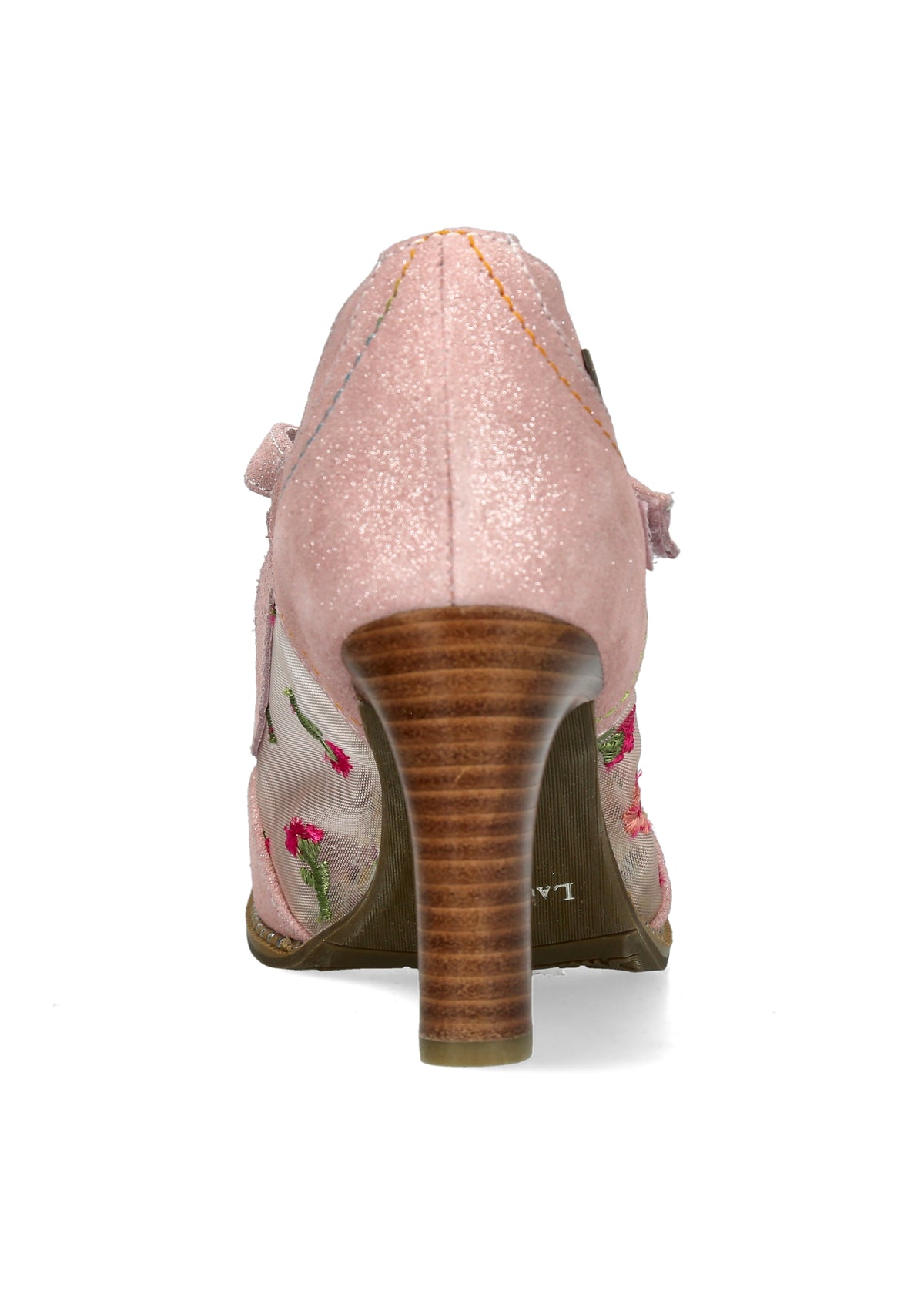High heels with strap - Alcbaneo 04, powder-toned leather, floral fabric