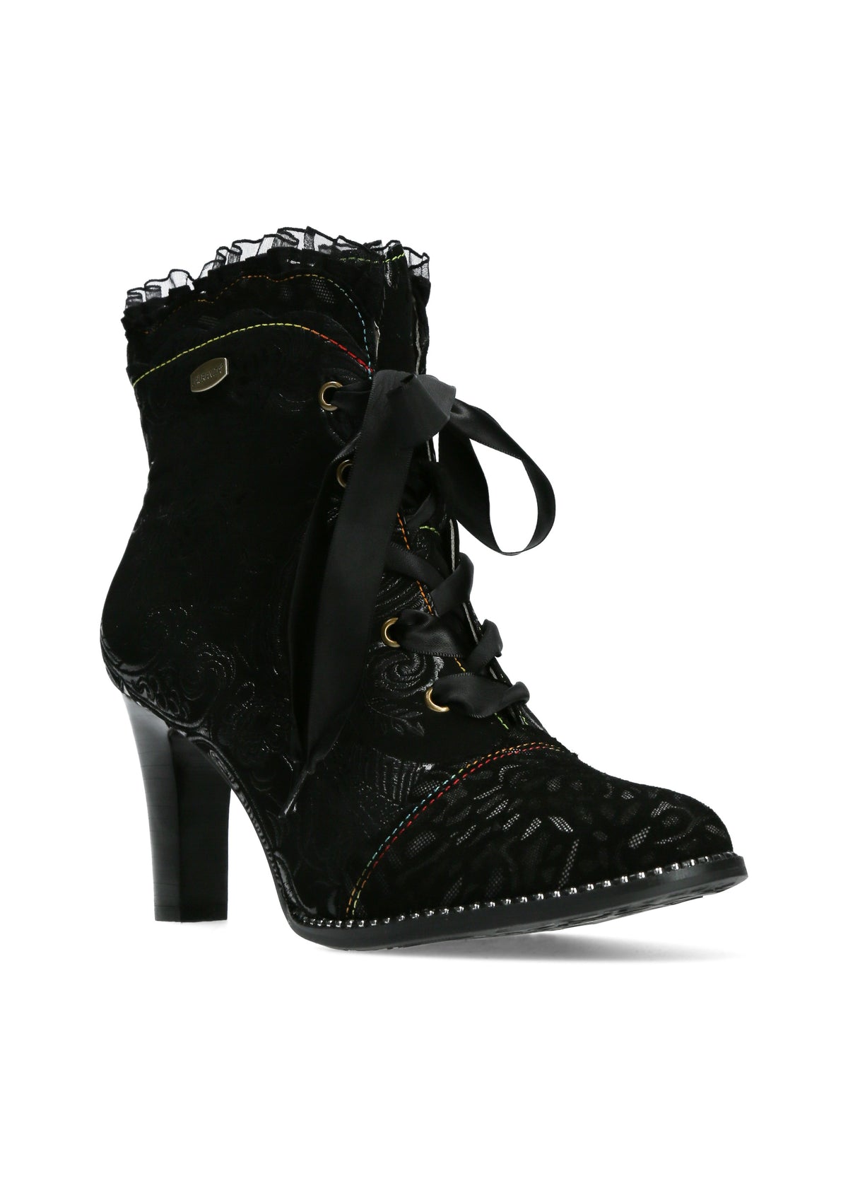Lace-up ankle boots with high heels - black pattern