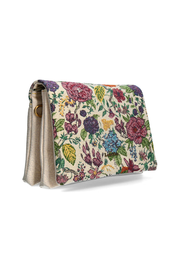 Naisten olkalaukku - Aubane 04, vaalea, kukkia