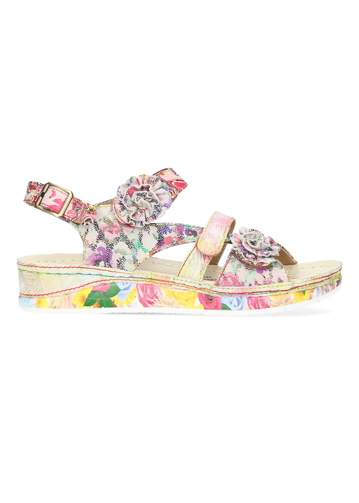 Sandals - Brcuelo 06, multi-colored pattern with pink hue, flower decorations
