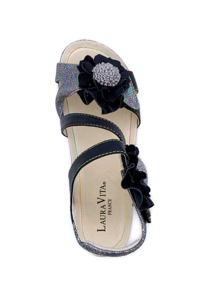 Rose sandaler - Brcyano 68, svart läder, silvermönster