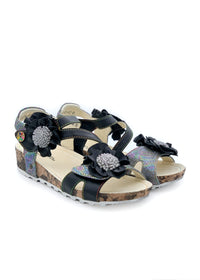 Rose sandaler - Brcyano 68, svart läder, silvermönster