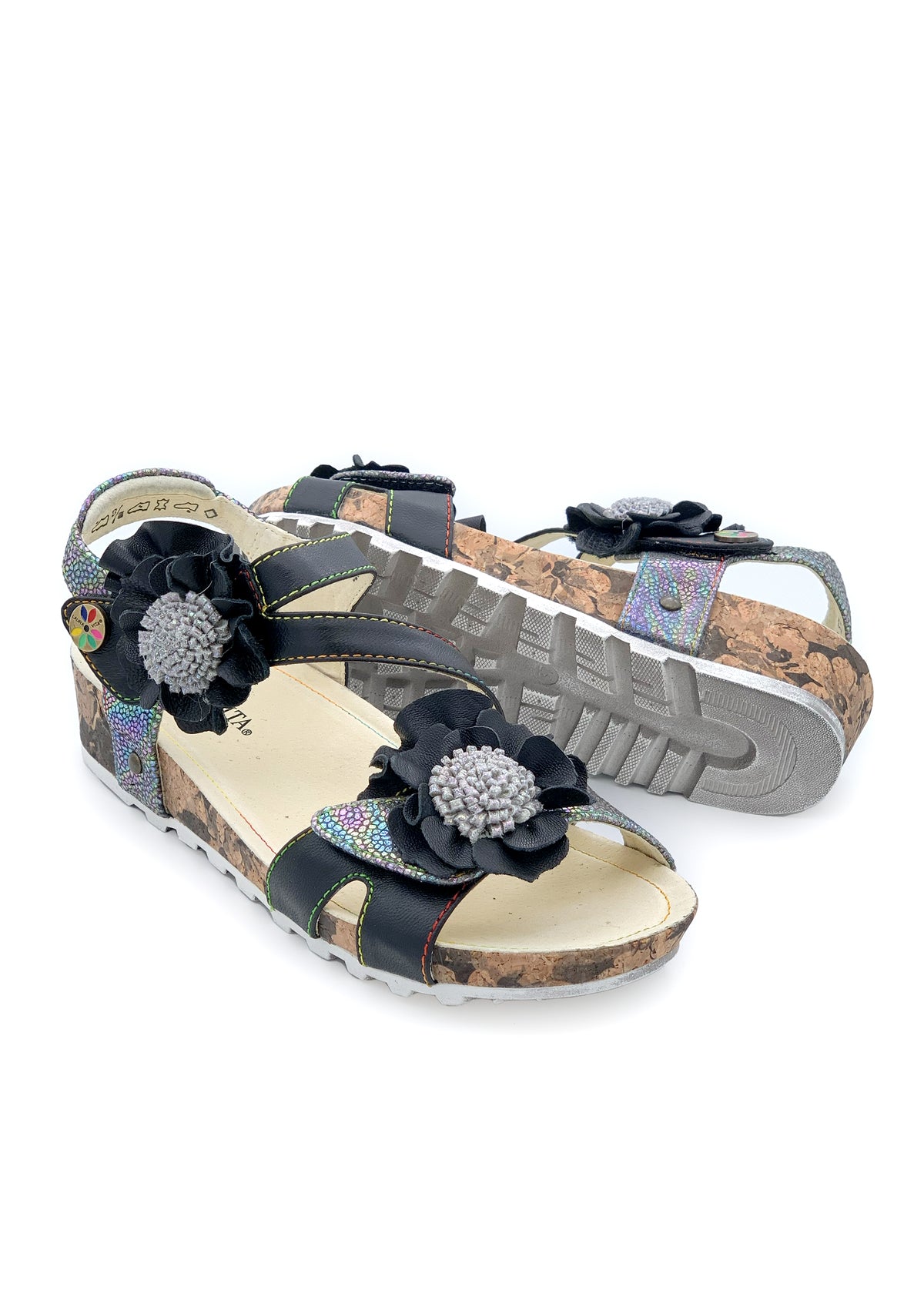 Rose sandals - Brcyano 68, black leather, silver patterns
