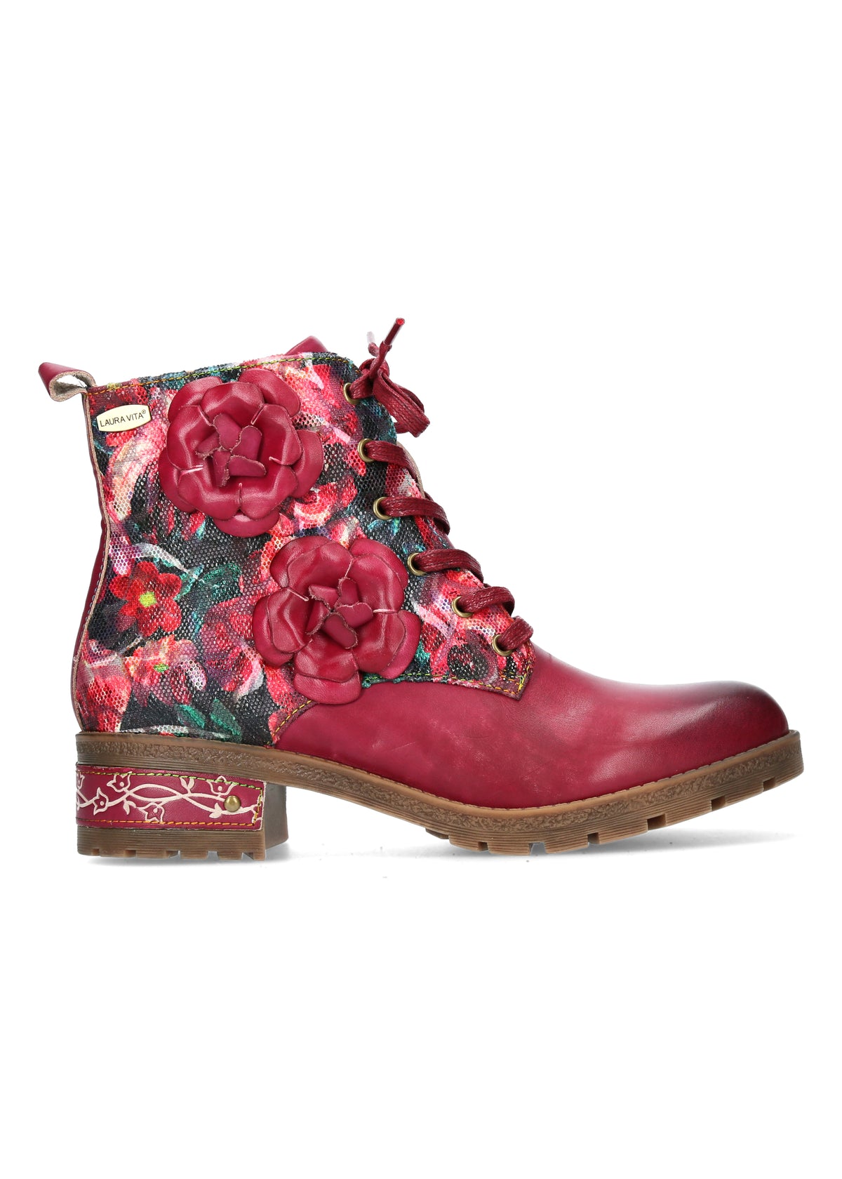 Bow ankle boots - Elcodieo 0422, powder-tone leather, floral patterns