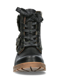 Ankle boots with military sole - Cocrailo 47, black leather, gray bow decorations