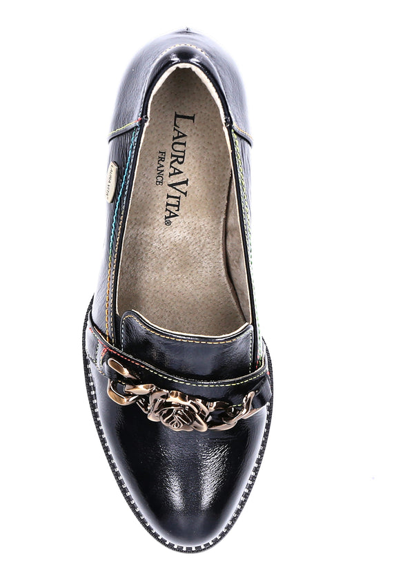 Pumps med blockklack - Elcodieo 16, svart läder, loafermodell