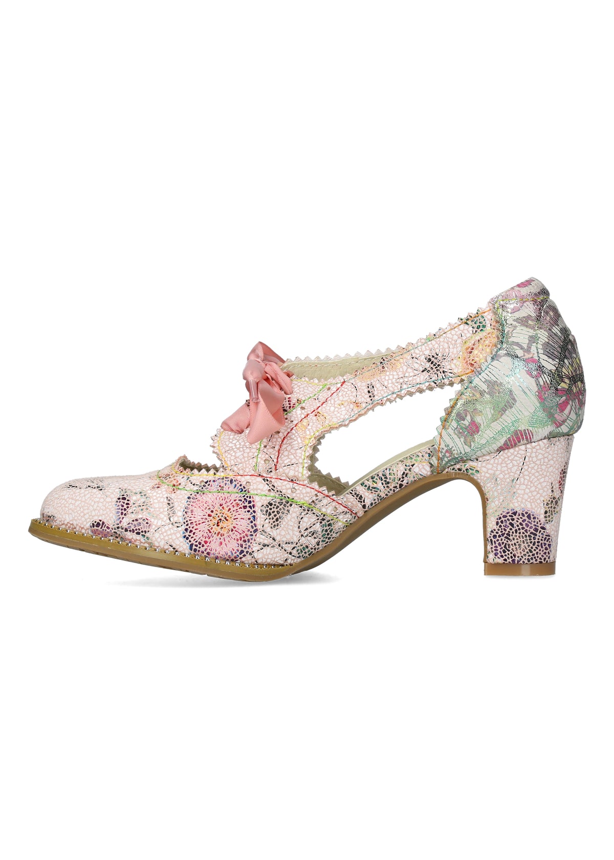 Bow ankle boots - Elcodieo 0422, powder-tone leather, floral patterns