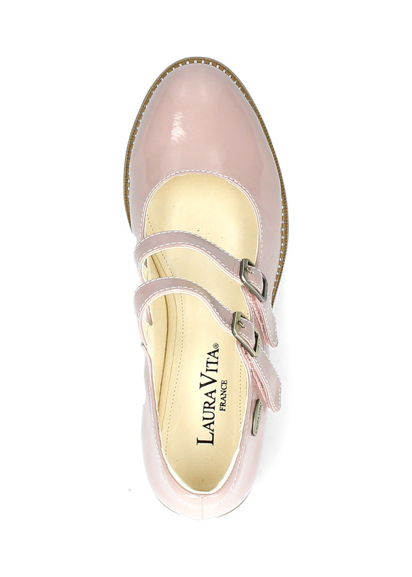 Låga pumps med remmar - Ibcihalo 42, puderfärgad blank läder