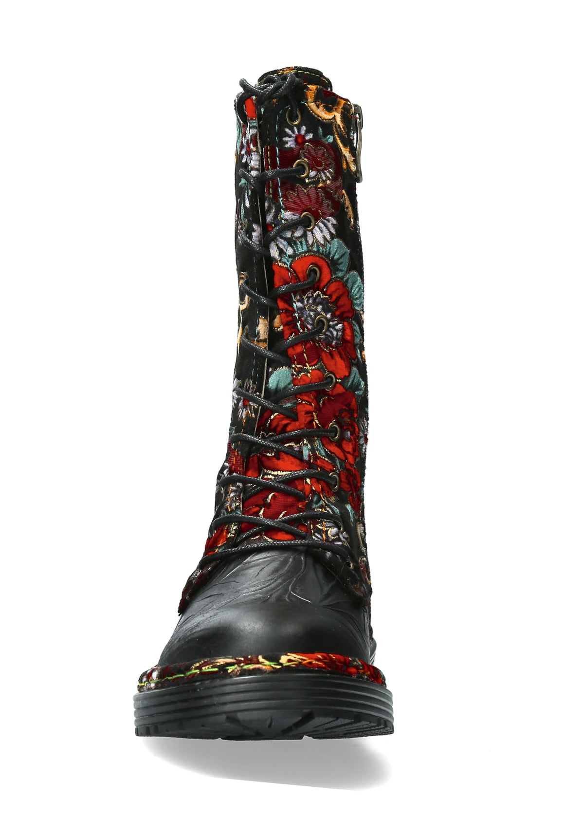 Long shaft boots - Incaso 18, black leather, floral fabric