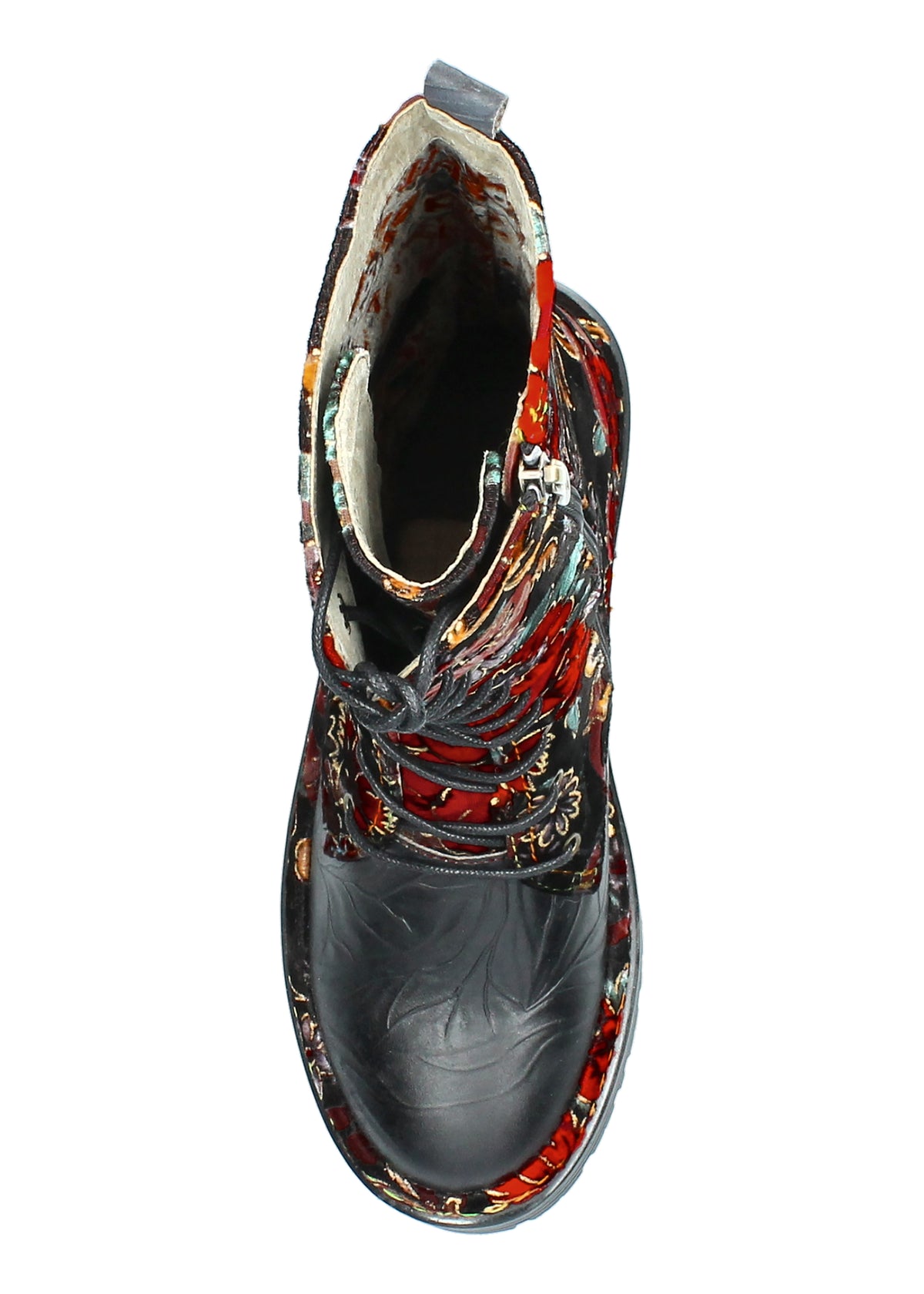 Long shaft boots - Incaso 18, black leather, floral fabric