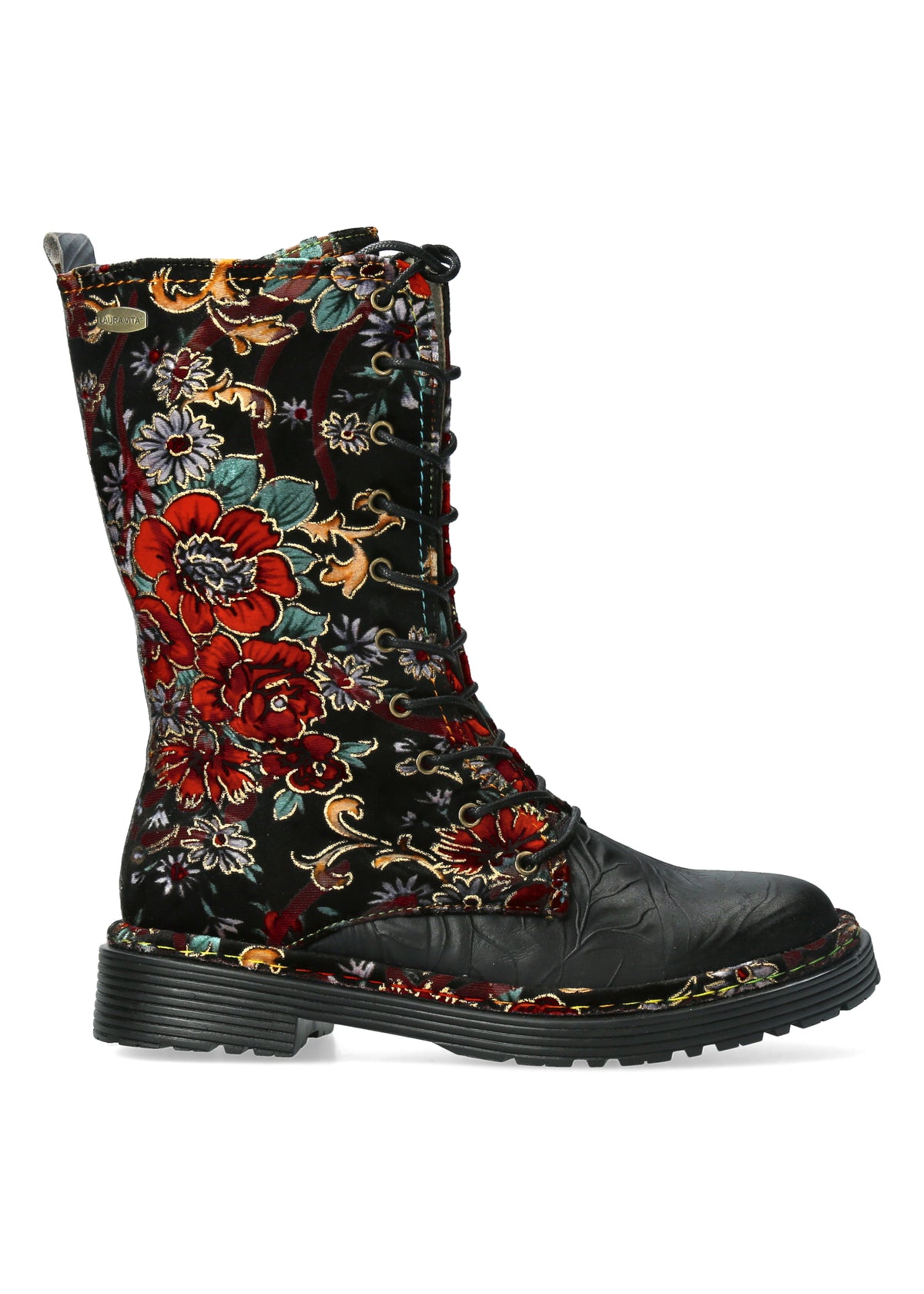 Long shaft boots - Incaso 18, black leather, floral fabric