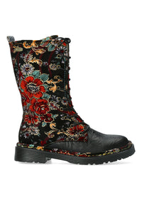 Long shaft boots - Incaso 18, black leather, floral fabric
